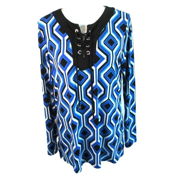 Michael Kors Women's Blue Long Sleeve Stretch Tis Shirt Size Medium - Picture 1 of 9